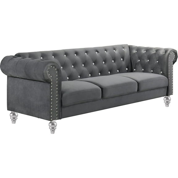 New Classic Furniture Emma Crystal Velvet Fabric Sofa in Gray
