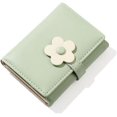 thumbnail image 1 of Cute Wallet for Girls Women Mini Small Tri-folded Wallet PU Leather Cash Pocket Card Holder Coin Purse with Window (Green, Flower), 1 of 5