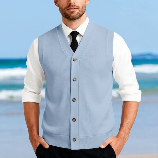 Gilet en Tricot Classique avec Boutons devant pour Usage Quotidien Décontracté et Professionnel - Gilet en Tricot Sans Manches Élégant pour Garde-Robe Homme