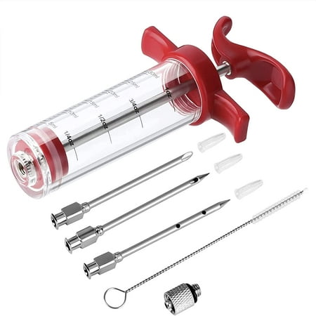 Meat Injector Syringe - 3 Marinade Injector Needles for BBQ Grill, Premium Portable Turkey Injector kit for Smoker,Marinades Injector for Meats With 1oz Large Capacity 1 Brush Easy to Use & Clean