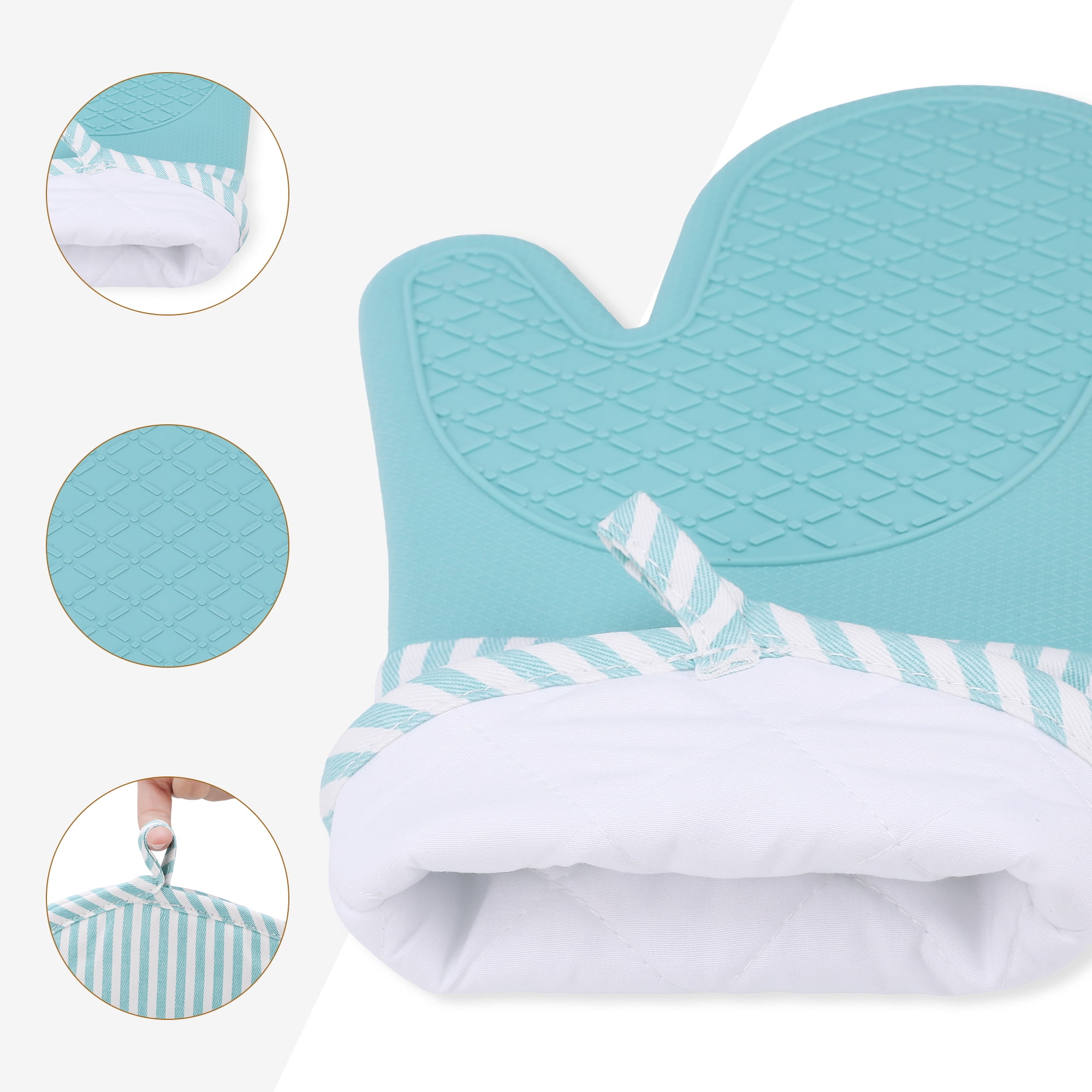 Unique Bargains 2pcs Soft Silicone Heat-Resistant Oven Mitts Cyan 13.4" x 7.3"