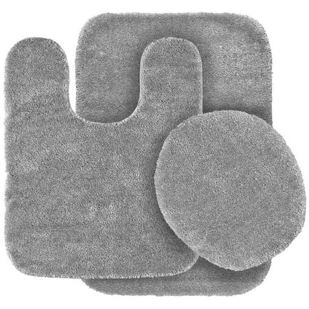 Bath Rug Sets - 3 Pc SILVER Bathroom Set Bath Mat RUG, Contour, and Toilet Lid Cover, with Rubber Backing #6