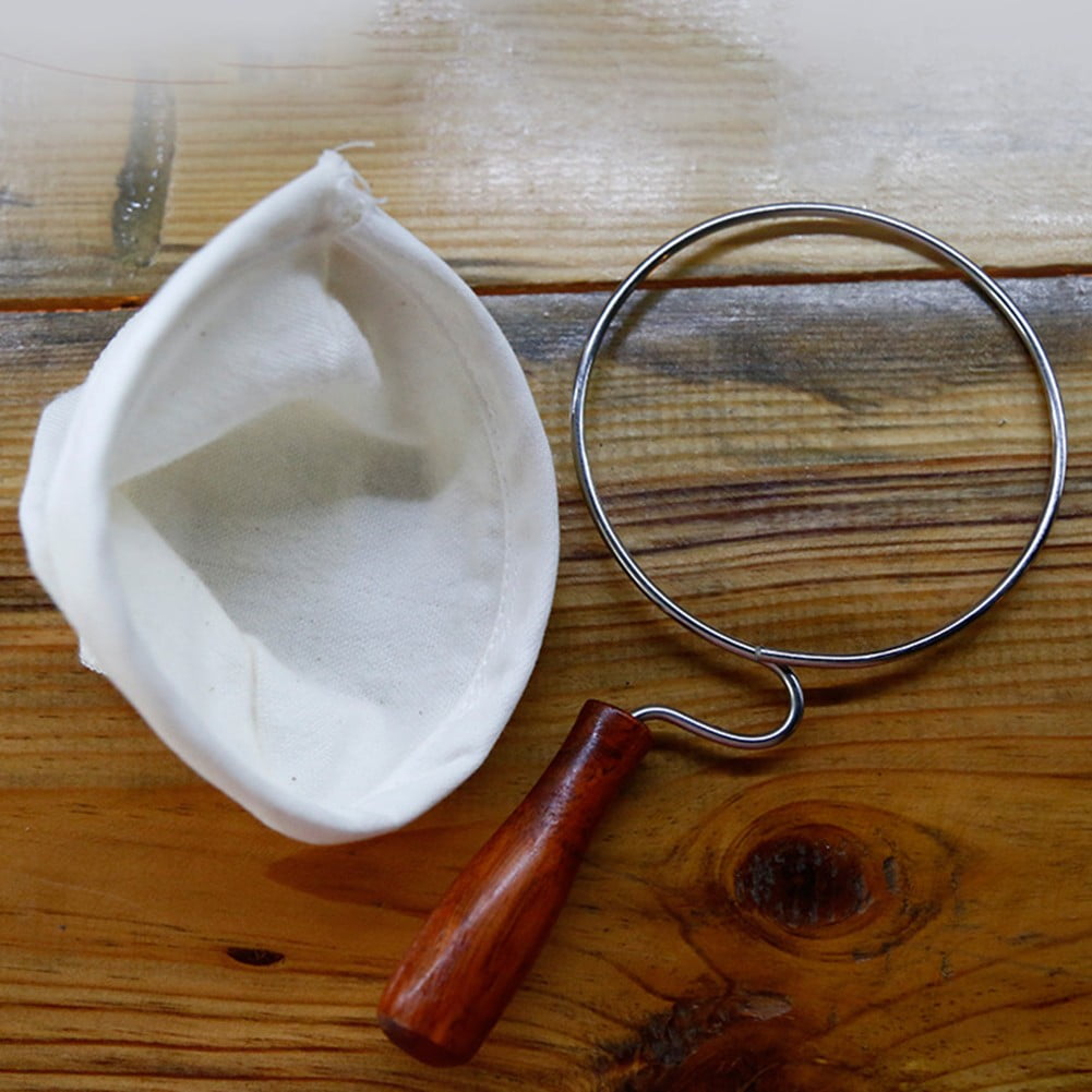 Filtre à Café En Tissu Lavable - Avec Poignée Bois Et Anneau Acier, Pour Café Et Thé (tailles S/L)