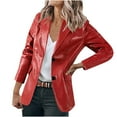 thumbnail image 2 of hgsbede Women's Fashion Casual Lapel Collar Button Pocket Temperament Motorcycle Jacket Leather Jacket Coat, 2 of 7