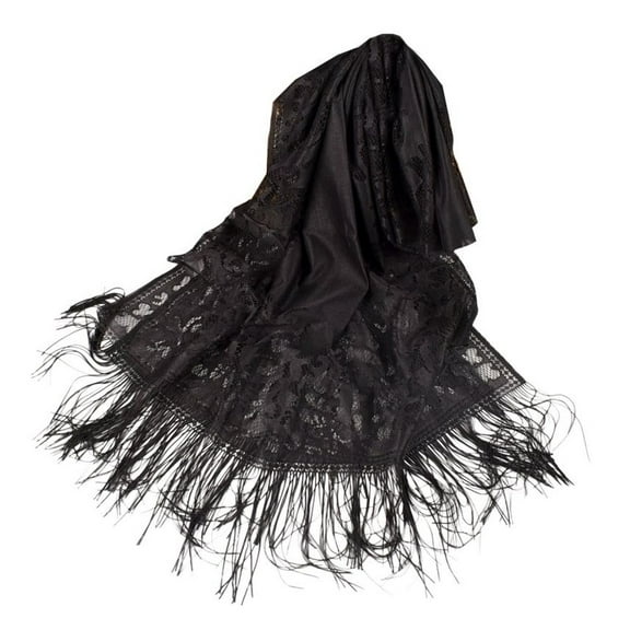Previn Women's Cableknit Pashmina Shawl Chic Holiday Elegant Date Fall Lace Soft Cut Out Muffler Scarf Black One Size
