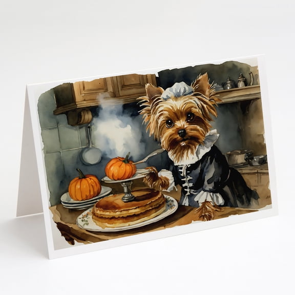 Yorkie Fall Kitchen Pumpkins Greeting Cards and Envelopes Pack of 8 7 in x 5 in