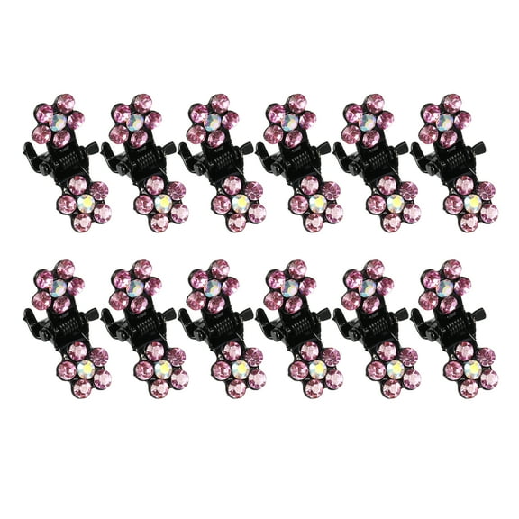 Unique Bargains 12 Pcs Mini Hair Claw Clip Small Rhinestone Hair Clips Metal Little Hair Clips for Women and Girl Pink