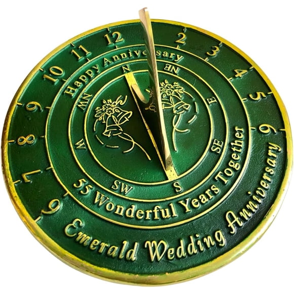 55th Emerald Wedding Anniversary Sundial Gift for Him or Her, Husband or Wife, Parents, Grand Parents, Couples to Celebrate Anniversary Unique Gift Her Parents Or Couples 55 Year Celebration