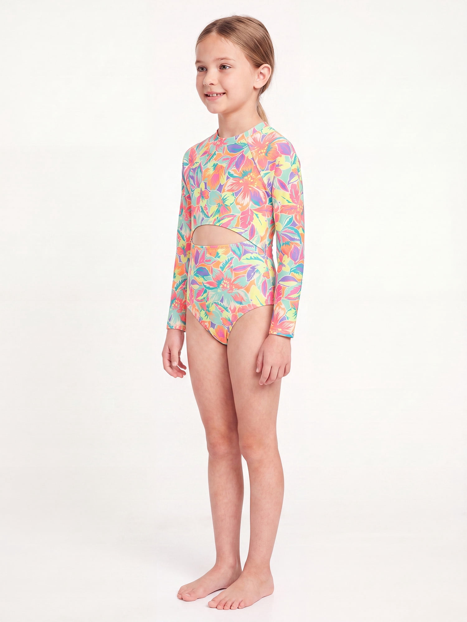 Ocean Gear Girls One Piece Long Sleeve Swim Suit, Sizes 4-18