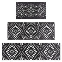 Black and White Geometric Boho Pattern Kitchen Rugs Sets Of 3,Kitchen Runner Rugs Non Skid Washable,Decorative Kitchen Floor Mats for Kitchen,Sink,Laundry,17"x30"  17"x47"   17"x59"