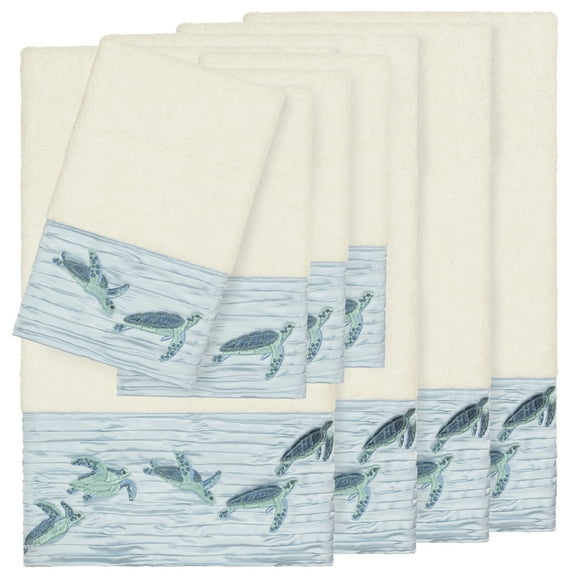 Authentic Hotel and Spa Turkish Cotton Turtles Embroidered Cream 8-piece Towel Set