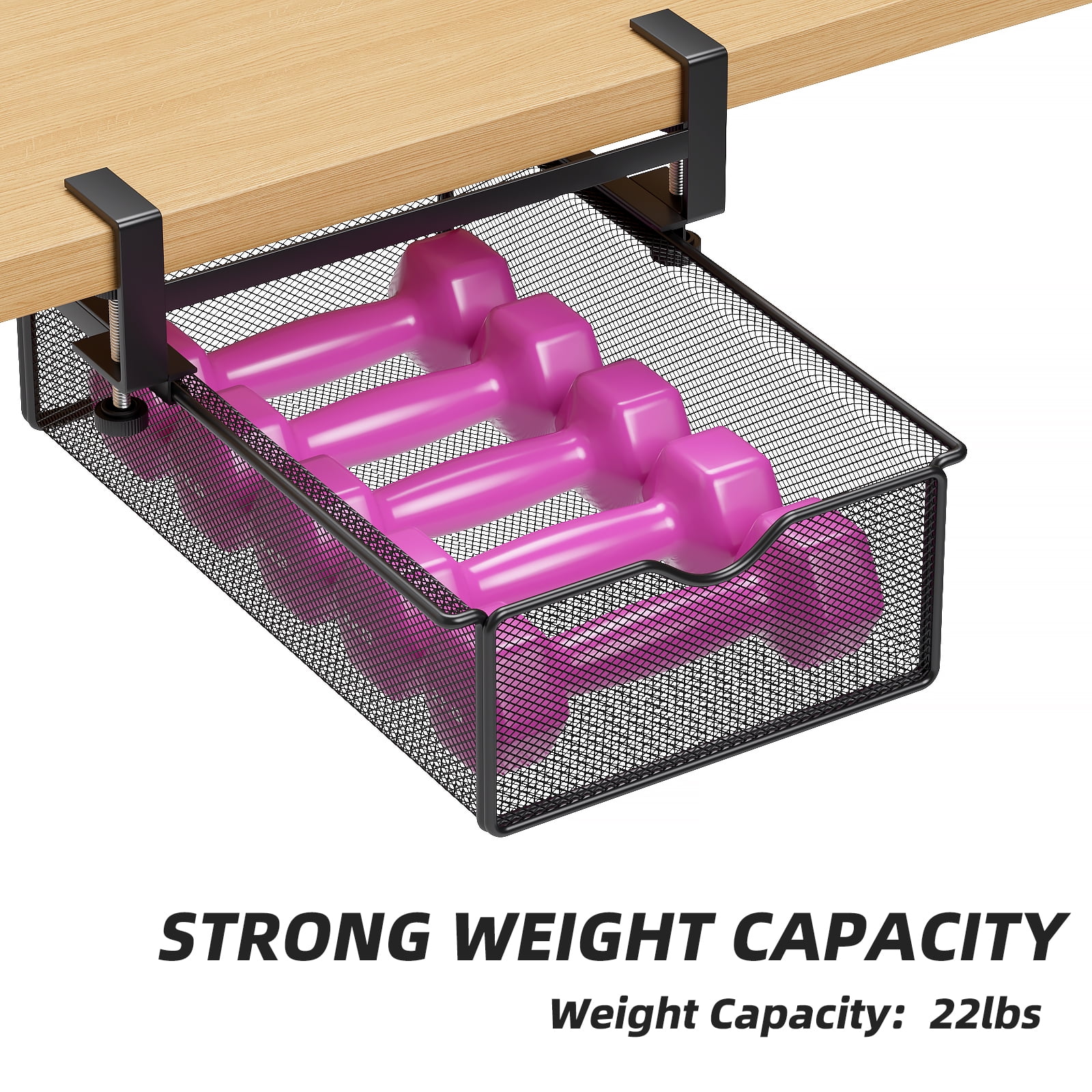 Mintazer Under Desk Organizer Clamp-On Metal Large Under Table Storage Slide Out Caddy Drawer for Home & Office, Black