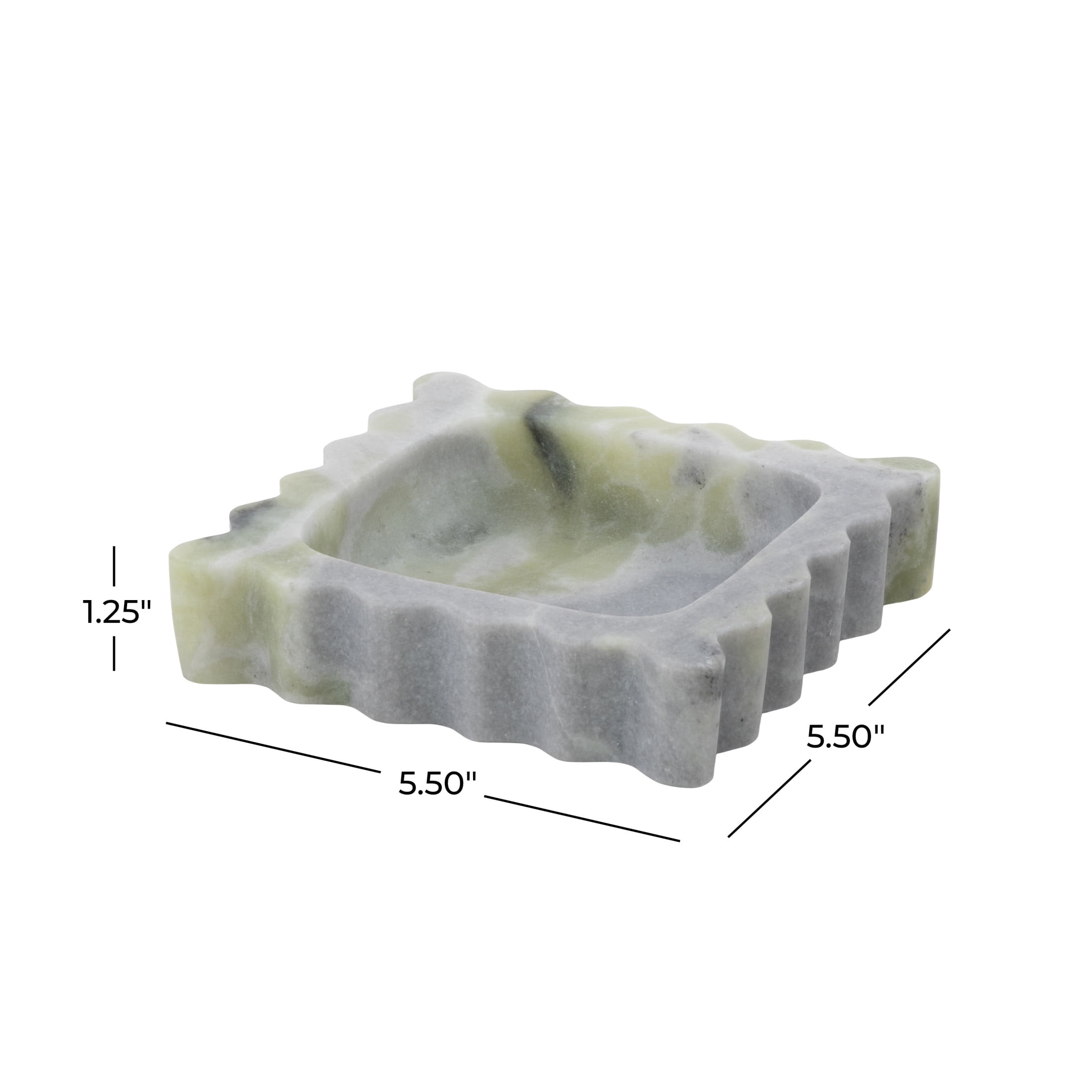 DecMode 6" x 6" Green Marble  Tray with Gray Swirl Pattern and Wavy Edges, 1-Piece
