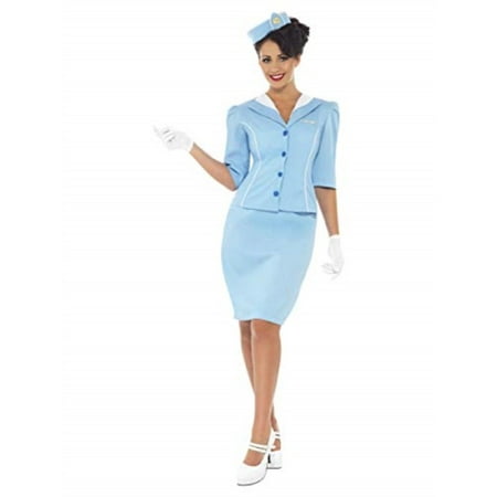 Smiffy\'s Women\'s Air Hostess Costume with Jacket and Mock Collar Hat Skirt and Gloves, Blue, S-US Size