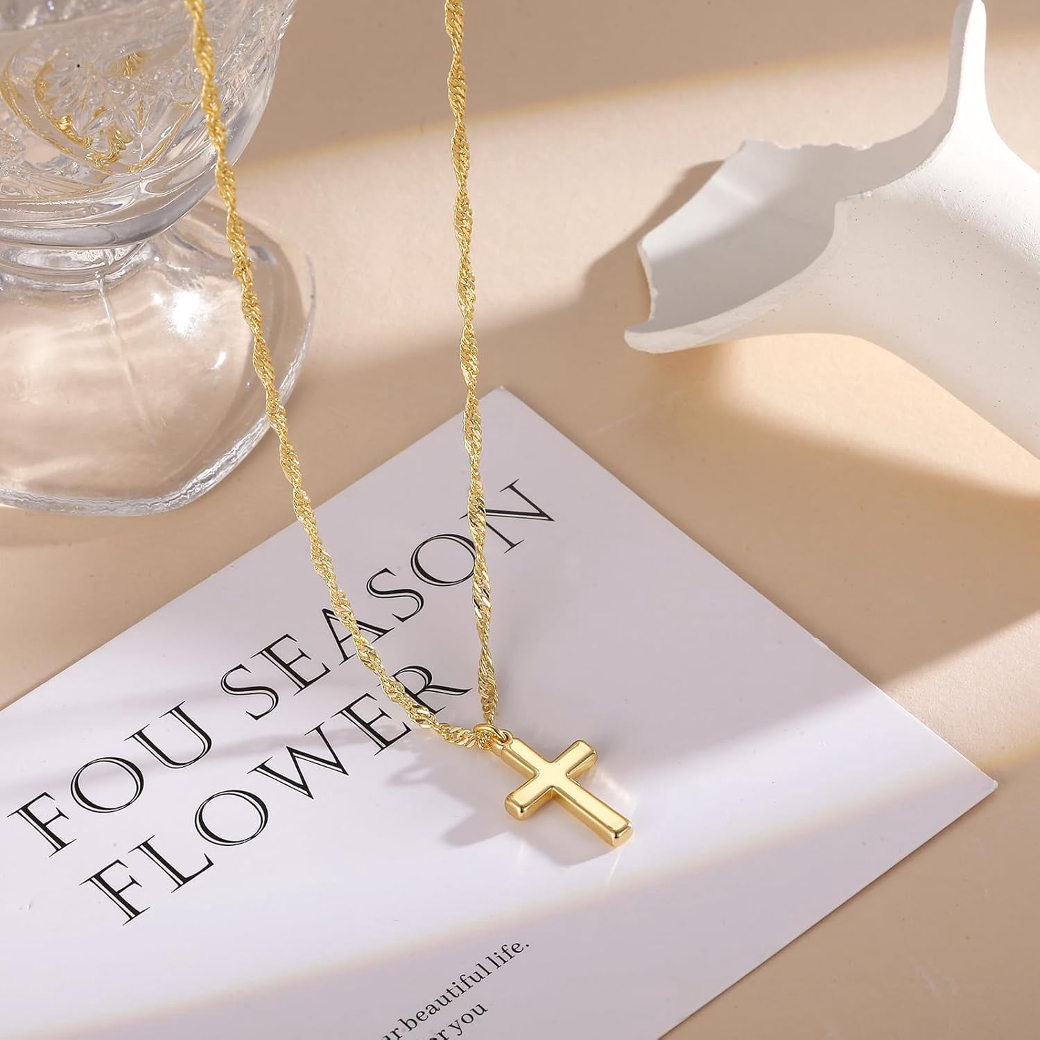 Cross Necklace for Women Trendy - Dainty 14K Real Gold Plated Minimalist Cz Cross Necklace Non Tarnish Waterproof Trendy Cute Simple Small Necklaces Easter Christian Religious Faith Jewelry Gifts