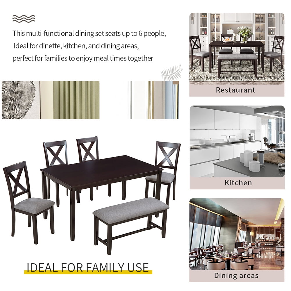 Resenkos 6-Piece Indoor Modern Rectangular Dining Table Set for Kitchen, Espresso Resenkos 6-Piece Indoor Modern Rectangular Dining Table Set for Kitchen, Espresso
