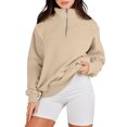 thumbnail image 2 of ICHUANYI Clearance Women's Half Zipper Short Fleece Quarter Zipper Pullover Winter 2023 Set Sweater Sweater Coat(Khaki, L) ICHUANYI WER2023081511660, 2 of 8