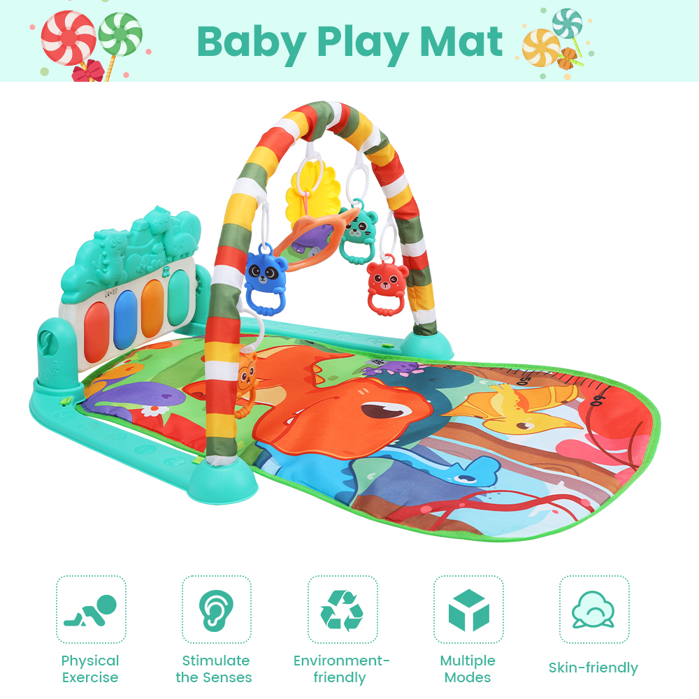 JoyStone Baby Gym Play Mat for Babies Tummy Time Mat, Play Music and Lights Piano Playmat Activity Gym for Baby Boy Girl, Infant Toddler Activity Center Toys, Baby Floor Newborn Play Mat, Green - image 5 of 8
