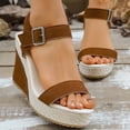 thumbnail image 2 of Women's Wedge Platform Sandals Dressy Casual Comfortable Summer Height Increasing Open Toe Ankle Strap Buckle Women Sandal Brown 9.5(43), 2 of 9