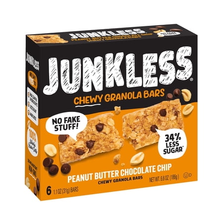 Pack of 8, Junkless Peanut Butter Chocolate Chip Chewy Granola Bars, 6.6 oz