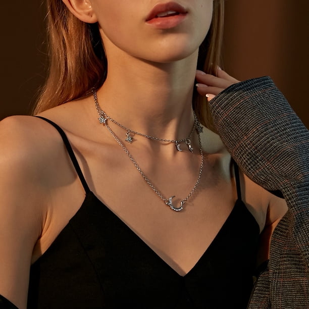 Collar para mujer, Joyas para mujer, Joyas para mujer, Collar multicapa con estrella y colgante para mujer, Collar de cadena para clavícula, collar para mujer