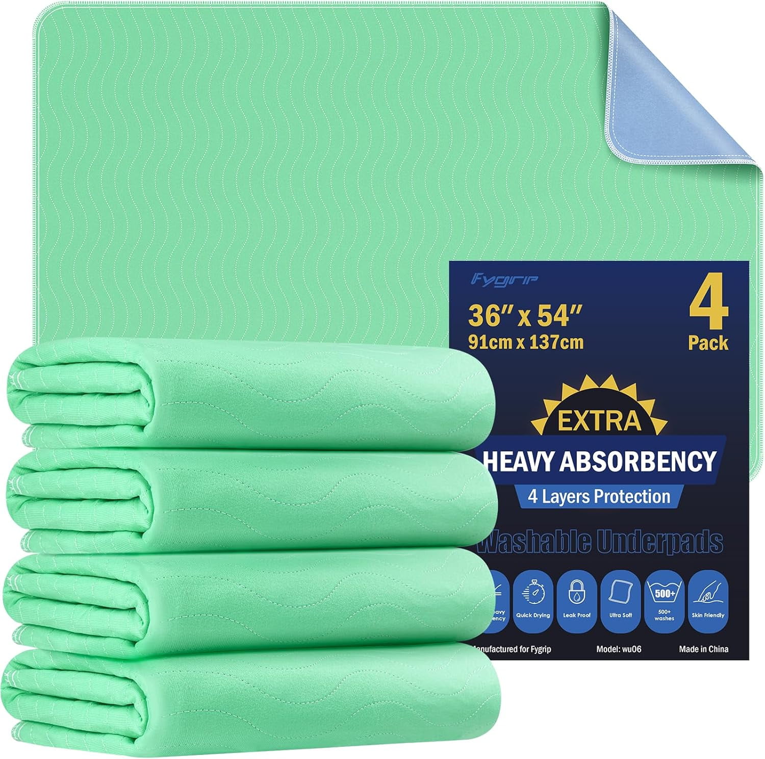6 Pack 36” x 36” Extra Heavy Absorbency Washable Underpads, Waterproof Quick Drying Nursing Pads Incontinence Bed Pads, Reusable Washable Pee Pads for Dogs, Diaper Changing & Adults