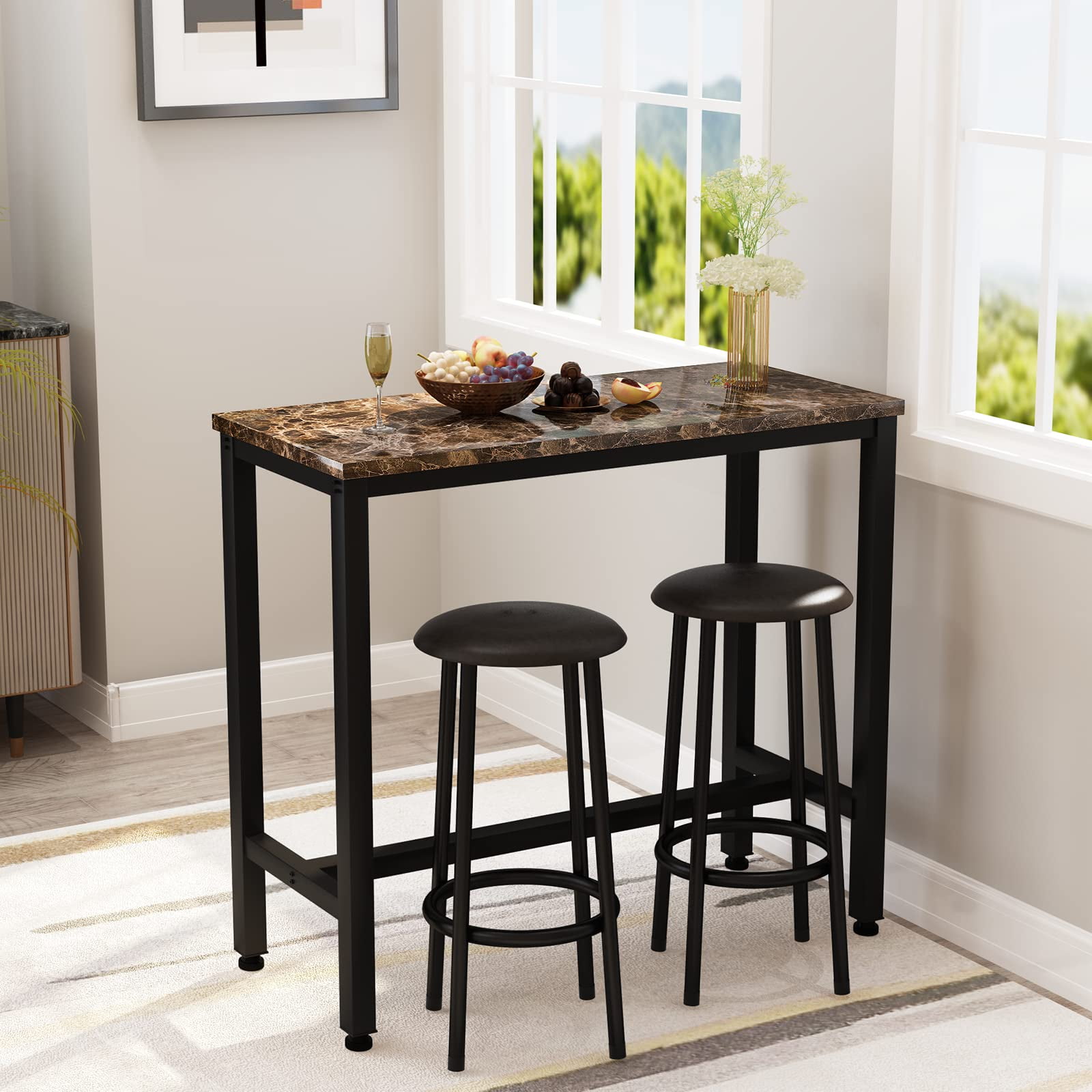 AWQM 3Piece Dining Table Set Bar Table and Chairs Set for 2 Faux