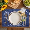 thumbnail image 4 of You Are My Sunshine Placemats Set of 6, Yellow Sunflowers Cute Bees Heart Blue Placemats for Dining Table, Place Mats for Kitchen Tabletop, Waterproof Wipeable Dining Table Mats Set, 4 of 9