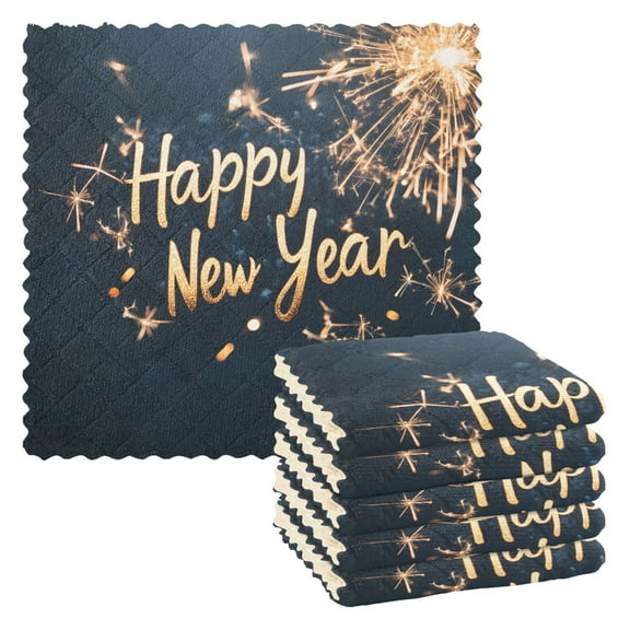 Ryvnso Happy New Year Paint Kitchen Towels Dish Clothes for Drying Dishes Cleaning Absorbent Set of 6