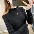 thumbnail image 3 of Suéter con patrón de cuello alto medio de otoño e invierno para mujer, camisa básica de manga larga con cuello interior, top ajustado para mujer, 3 of 5