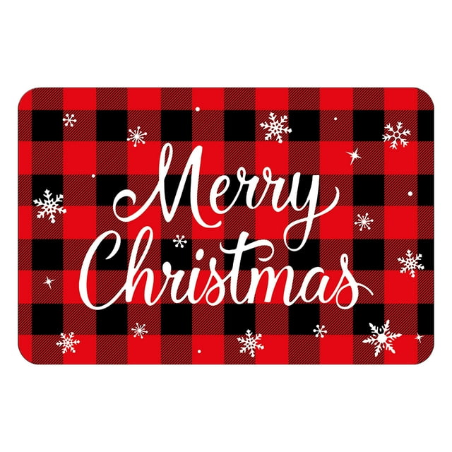Red Red Christmas Plaid Snowflake Doormat Holiday Decorative Rug Non-Slip Floor Mat For Entryway Kitchen Living Room