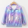 thumbnail image 3 of Krdevn Unisex Kids Metallic Shiny Zip Jacket, Lapel Collar Long Sleeve Fashion Casual Coat Trendy Boys Girls Coat for Spring Fall,Purple, 3 of 9