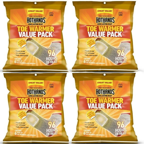 4 Pack HotHands Adhesive Toe Warmer 6 pair per pack Value Pack