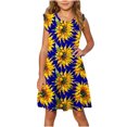 thumbnail image 2 of vokkrv Girls Cotton Floral Dress Ruffle Short Sleeve Summer Party Dress for Kids 5-14Y Dark Blue 7-8 Years, 2 of 7