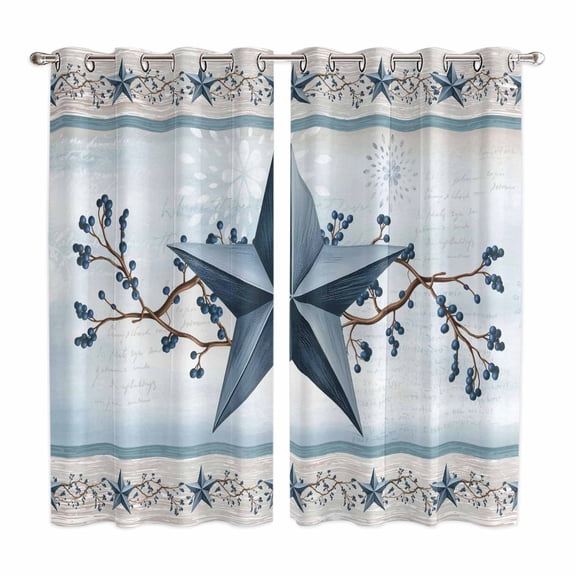 Curtains 63 Inch Length 2 Panels, Country Star Blue Grommets Window Treatment Curtain, Farmhouse Vintage Branches Wooden Thermal Curtains Drapes for Living Room/Bathroom