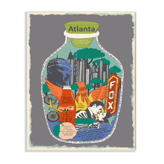 Stupell Industries Vintage City Jar Atlanta Georgia Interesting Fun Facts Designed by Sangita Bachelet