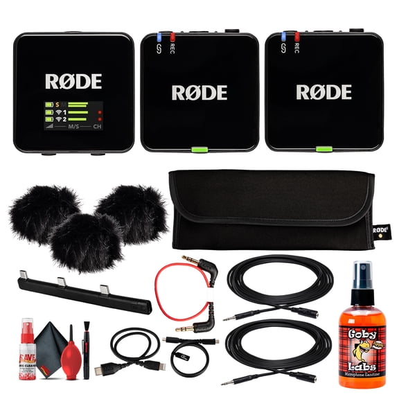 Rode Wireless GO III Dual Channel Mic System – Compact Wireless Microphone for Cameras, Smartphones & Lavalier Use   2x 3.5mm Stereo Plug   Microphone Cleaner   Microfiber Cleaning Cloth (Bundle)