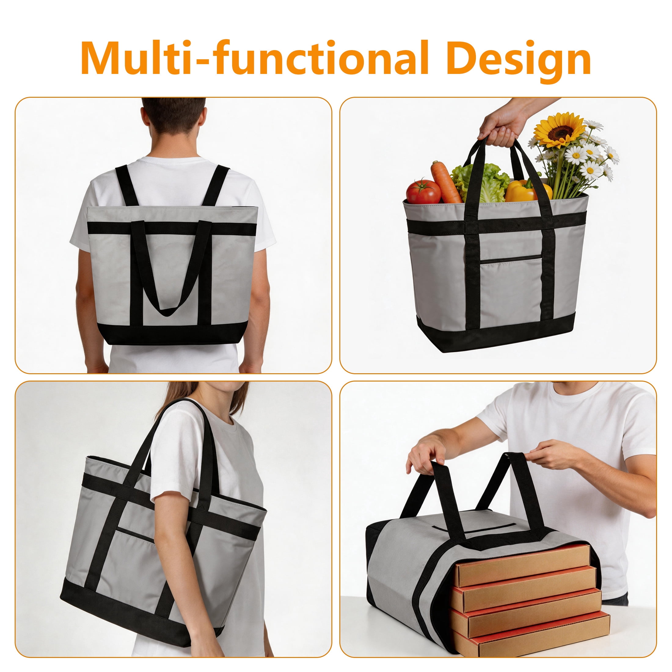 Insulated Cooler Tote Bag, 39L Large Collapsible Thermal Lunch Bag, Reusable Waterproof Grocery Shopping Bag for Picnic Beach BBQ Travel