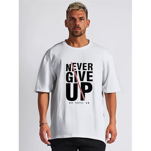 Camiseta con estampado de monograma "Positive" para hombre: diseño gráfico moderno, manga corta informal, cómoda camiseta de algodón para verano, versátil, ideal para el tiempo libre.