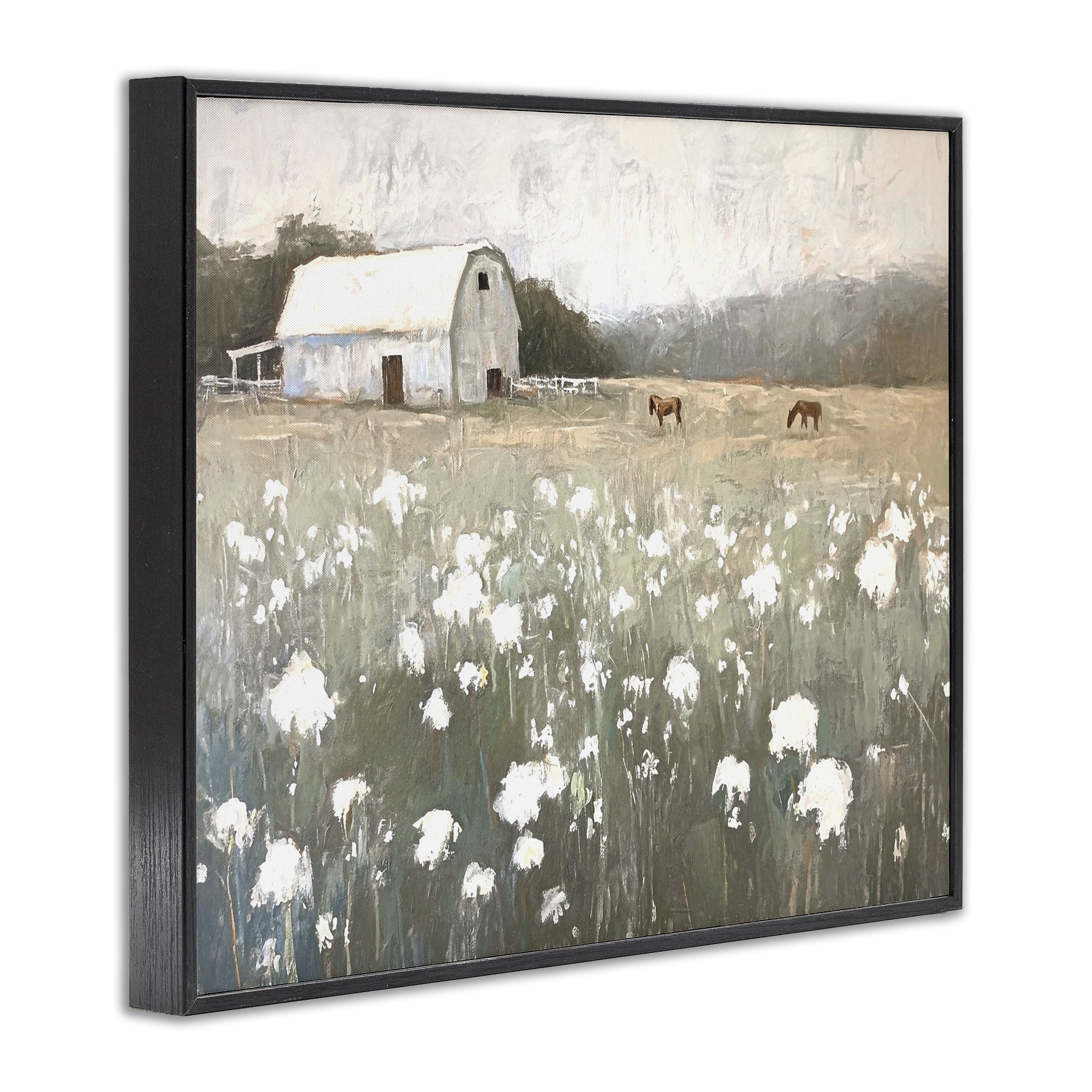 Stupell Industries Peaceful Horse Pasture Landscape Painting Black Framed Art Print Wall Art, 14 x 11