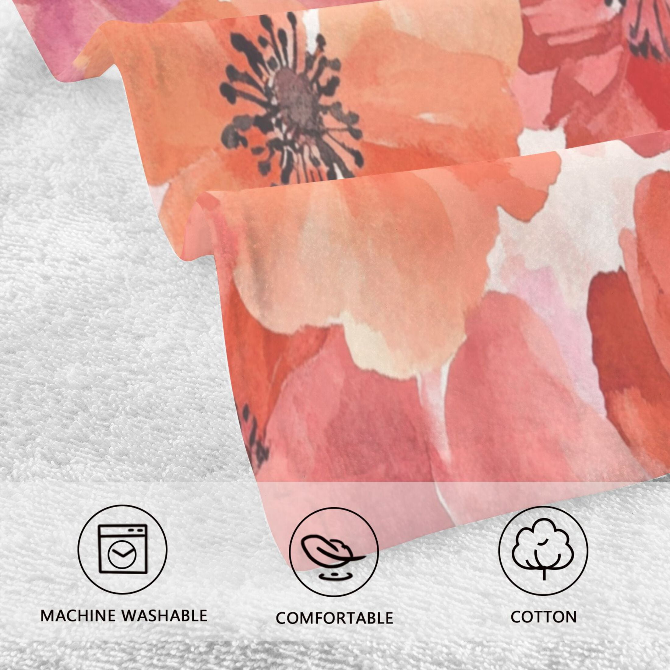 Cotton Towel Two-Piece 16x28 Inch One Sizex2 Face Towel Set Towel Set Cotton Hand Bath Towel Bathroom Beach Beautiful Red Flower