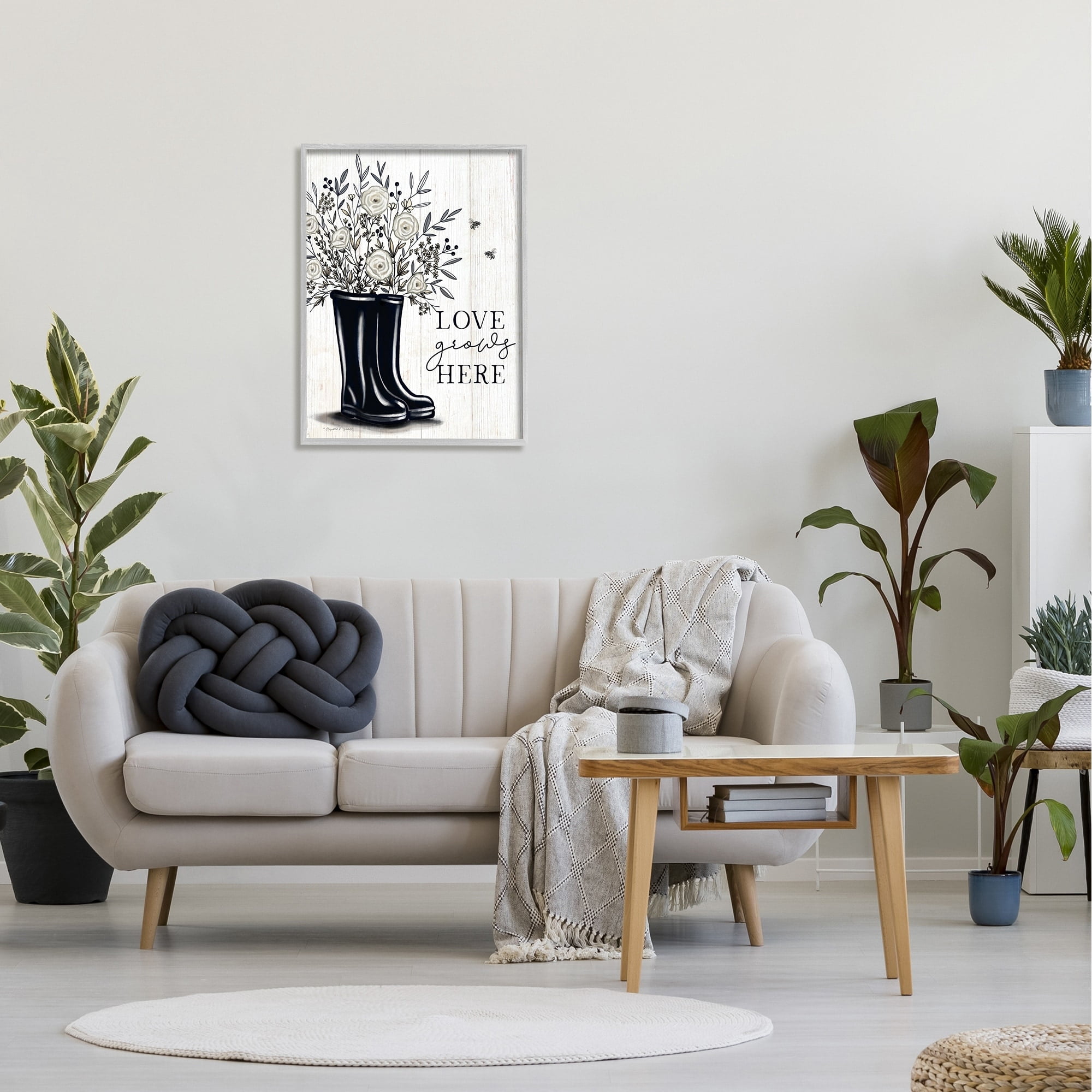 Stupell Industries Love Grows Here White Roses Black Rainboots Sign,24 x 30, Design by Elizabeth Tyndall