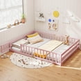 thumbnail image 2 of Costway Queen Size Floor Bed with Full Length Safety Guardrails & Door for Boys, Girls Pink, 2 of 9