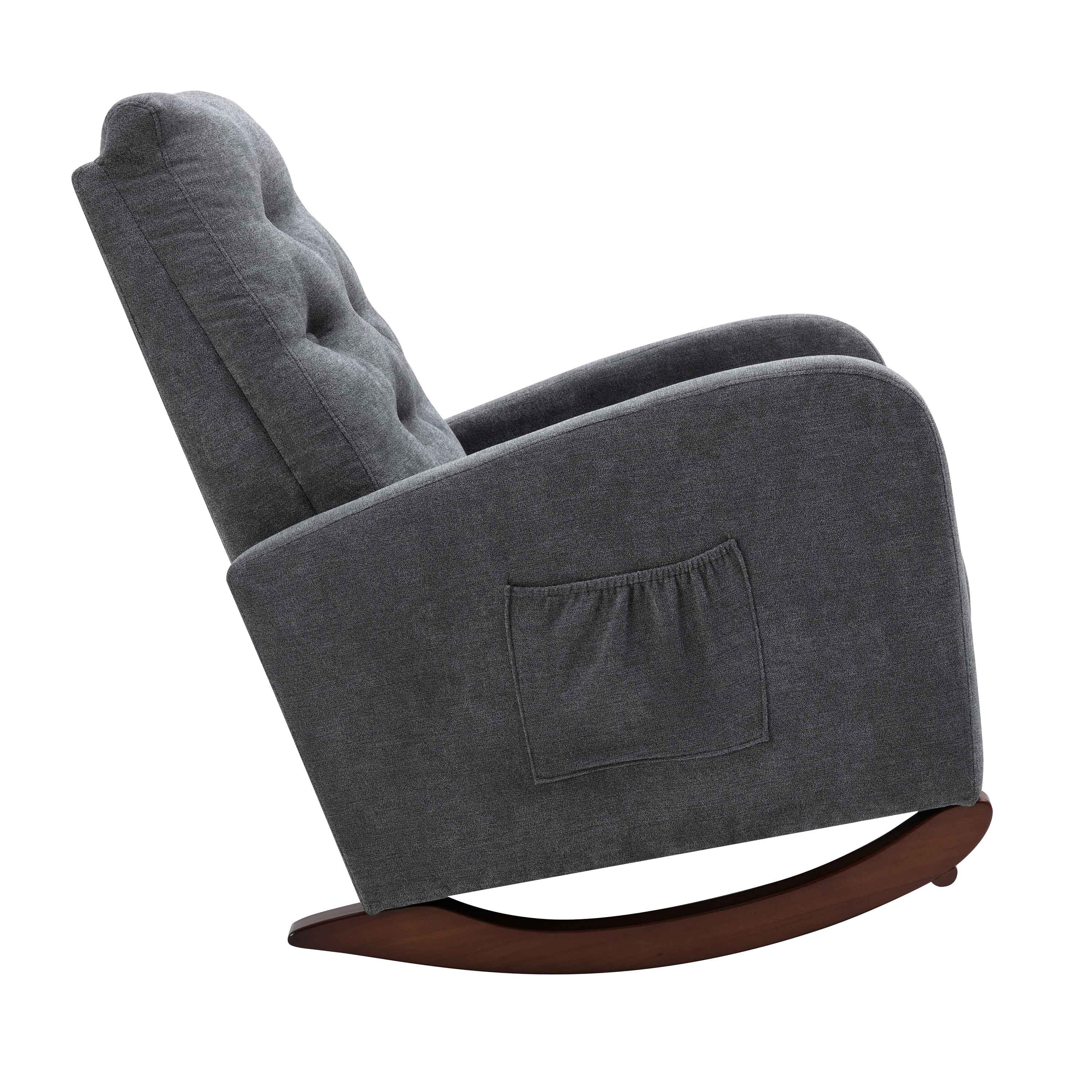 Ucloveria Modern Home Rocking Chair, Comfy Armchair with Side Pocket, Living Room Lounge Single Sofa, High Backrest with Decorative Buttons, Grey