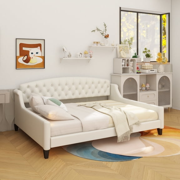 Modern Luxury Tufted Button Daybed, Full, Beige