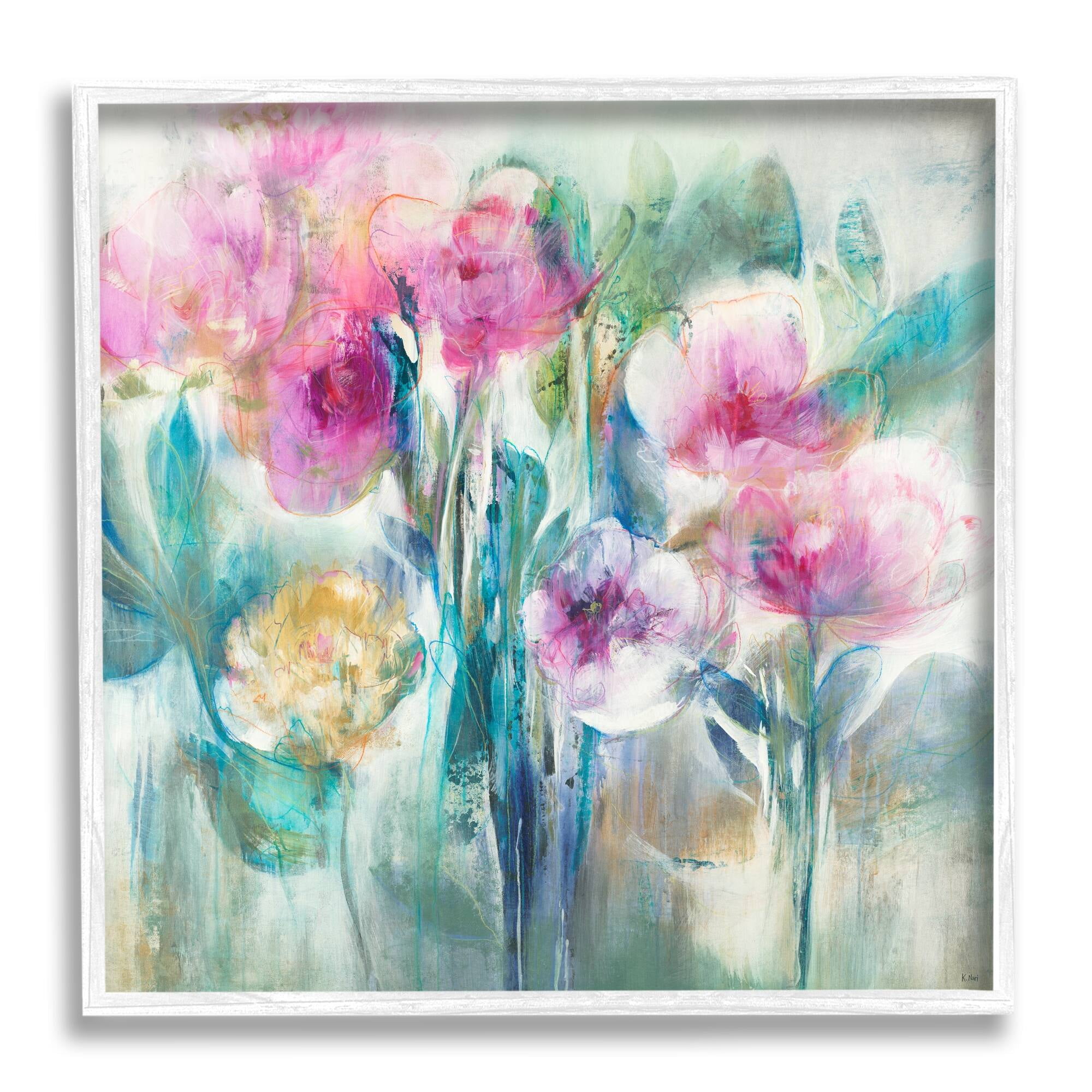 Stupell Industries Delicate Rainy Flowers Pink Peonies Painterly Illustration , 17 x 17, Design by Third and Wall