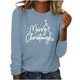 thumbnail image 1 of Timegard Hauts pour Femmes Joyeux Noël Imprimé Manches Longues Col Rond Chandail Décontracté Ample Confortable Automne, 1 of 4