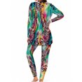 thumbnail image 2 of Women's Milk Silk Sleepwear Long Sleeve Pajama Set Rainbow Brushstroke 2 Piece Loungewear, 2 of 7
