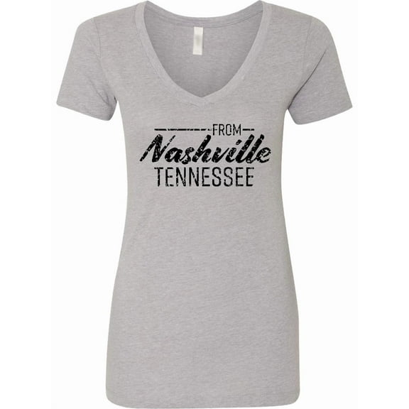 Inktastic From Nashville, Tennessee State Capital Distressed Text Women's V-Neck T-Shirt