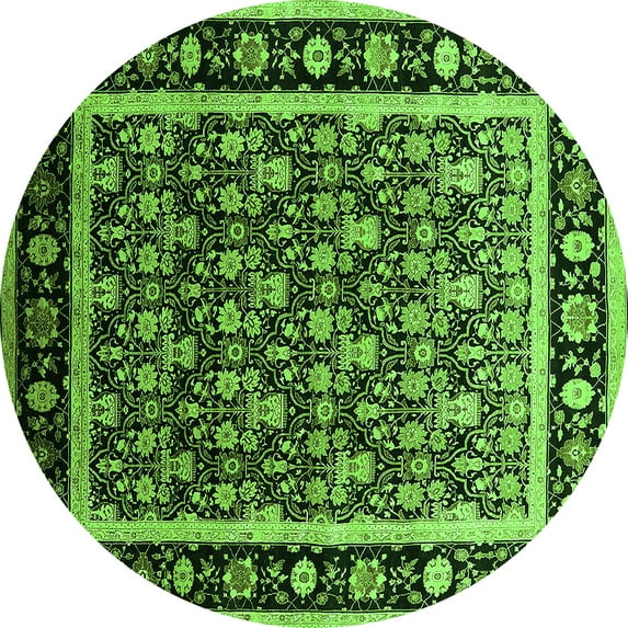 Ahgly Company Indoor Round Oriental Green Traditional Area Rugs, 8' Round